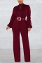 sexy plus size 6 colors stretch hollow long sleeve with belt jumpsuit_Black_White_Pink_Red_Rose Red