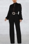 sexy plus size 6 colors stretch hollow long sleeve with belt jumpsuit_Black