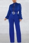 sexy plus size 6 colors stretch hollow long sleeve with belt jumpsuit_Black_White_Pink_Red_Rose Red_Blue