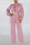 sexy plus size 6 colors stretch hollow long sleeve with belt jumpsuit_Black_White_Pink