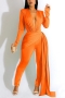 sexy plus size 6 colors stretch shoulder padded deep-v irregular slim jumpsuit_Black_Magenta_Orange