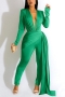 sexy plus size 6 colors stretch shoulder padded deep-v irregular slim jumpsuit_Black_Magenta_Orange_Green