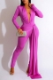sexy plus size 6 colors stretch shoulder padded deep-v irregular slim jumpsuit_Black_Magenta_Orange_Green_Blue_Purple