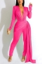 sexy plus size 6 colors stretch shoulder padded deep-v irregular slim jumpsuit_Black_Magenta