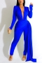 sexy plus size 6 colors stretch shoulder padded deep-v irregular slim jumpsuit_Black_Magenta_Orange_Green_Blue