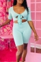 sexy plus size 4 colors stretch hollow lace-up low-cut slim playsuit_Black_Pink_Light Green_Sky Blue