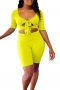 sexy plus size 4 colors stretch hollow lace-up low-cut slim playsuit_Black_Pink_Light Green