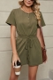 casual plus size slight stretch solid color button playsuit_Black_Gray_Dark Green