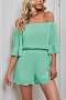casual plus size non-stretch chiffon 8 colors off-shoulder playsuit_Black_White_Gray_Pink_Green