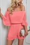 casual plus size non-stretch chiffon 8 colors off-shoulder playsuit_Black_White_Gray_Pink