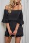 casual plus size non-stretch chiffon 8 colors off-shoulder playsuit_Black