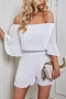 casual plus size non-stretch chiffon 8 colors off-shoulder playsuit_Black_White