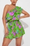 sexy non-stretch 3 colors flower batch printing one shoulder playsuit_Black_Green