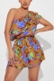 sexy non-stretch 3 colors flower batch printing one shoulder playsuit_Black_Green_Khaki