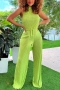 stylish plus size 6 colors stretch sleeveless with belt jumpsuit_Black_Dark Gray_Red_Yellow_Green