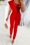 stylish plus size non-stretch one shoulder sequin with belt zip-up jumpsuit_Black_Pink_Red