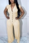 sexy solid color stretch single-breasted hollow wide-leg jumpsuit_Orange_Beige