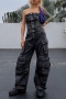 stylish non-stretch strapless pocket button hole denim cargo jumpsuit_Dark Gray