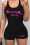 sexy plus size slight stretch letter fixed printing skinny playsuit_Black