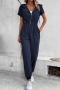 casual slight stretch hooded zip-up pocket jumpsuit_Black_Dark Blue