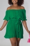stylish plus size 6 colors non-stretch chiffon ruffle with belt playsuit_Black_White_Pink_Rose Red_Yellow_Green