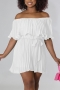 stylish plus size 6 colors non-stretch chiffon ruffle with belt playsuit_Black_White