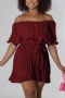 stylish plus size 6 colors non-stretch chiffon ruffle with belt playsuit_Black_White_Pink_Rose Red