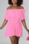 stylish plus size 6 colors non-stretch chiffon ruffle with belt playsuit_Black_White_Pink
