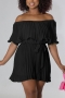 stylish plus size 6 colors non-stretch chiffon ruffle with belt playsuit_Black