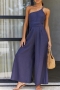 stylish solid color non-stretch one shoulder wide-leg jumpsuit_Black_Red_Green_Dark Green_Dark Blue
