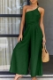 stylish solid color non-stretch one shoulder wide-leg jumpsuit_Black_Red_Green_Dark Green