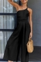 stylish solid color non-stretch one shoulder wide-leg jumpsuit_Black
