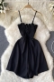 stylish solid color non-stretch sling backless zip-up playsuit_Black