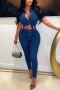 sexy plus size slight stretch denim single-breasted hollow jumpsuit_Blue_Dark Blue