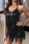xs-l sexy slight stretch 4 colors sequin tassel decor halter-neck playsuit_Black