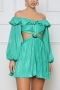 sexy plus size slight stretch pleated off-shoulder hollow zip-up playsuit_White_Red_Aqua Green
