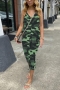 stylish plus size slight stretch camo printing 3 colors sling crop jumpsuit_Gray_Red_Green