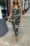 stylish plus size slight stretch camo printing 3 colors sling crop jumpsuit_Gray