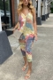 stylish plus size slight stretch tie dye 3 colors sling crop jumpsuit_Pink_Orange_Multicolor