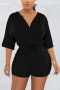 casual plus-size high stretch lace-up playsuit_Black