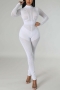 sexy slight stretch cut out knitted 4 colors long sleeve zip-up skinny jumpsuit_Black_White