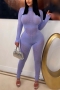 sexy slight stretch cut out knitted 4 colors long sleeve zip-up skinny jumpsuit_Black_White_Pink_Purple