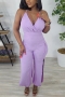 sexy plus size slight stretch solid color halter-neck jumpsuit_White_Light Purple