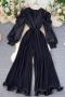 stylish slight stretch solid zip-up stringy selvedge wide leg jumpsuit_Black