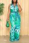 stylish plus size non-stretch batch printing belt button wide leg jumpsuit#1_Pink_Green