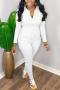 stylish plus size slight stretch 5 colors solid color zip-up cargo jumpsuit_Black_White