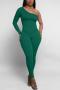 sexy plus size slight stretch 5 colors one shoulder skinny jumpsuit_Black_White_Gray_Green