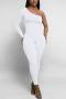 sexy plus size slight stretch 5 colors one shoulder skinny jumpsuit_Black_White