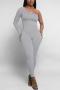 sexy plus size slight stretch 5 colors one shoulder skinny jumpsuit_Black_White_Gray