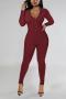 sexy plus size high stretch 4 colors long sleeve skinny jumpsuit_Black_Rose Red